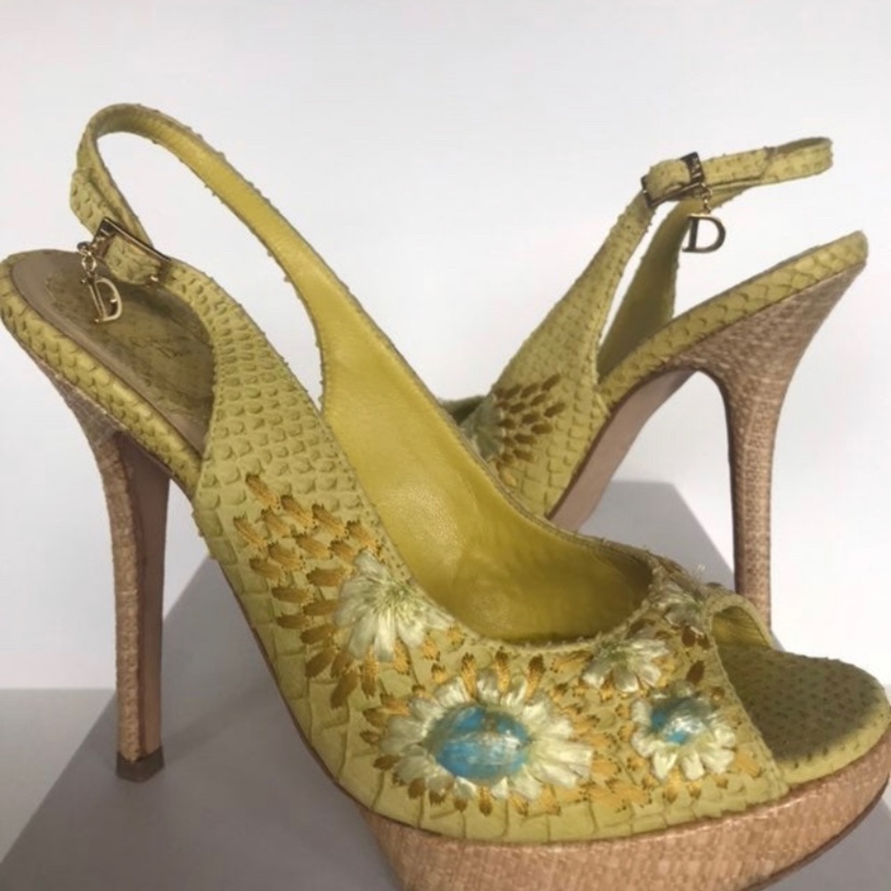 Authentic Christian Dior snakeskin raffia turquoise heel size 39.5
